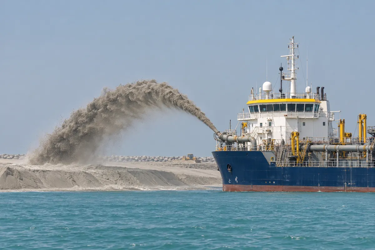 Dredging vessel pumping sediment during a marine project